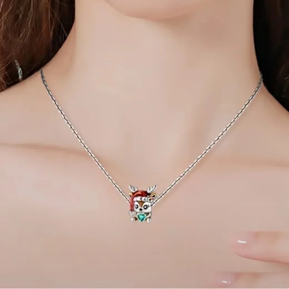 S925 Sterling Silver Colorful Reindeer Charm/Pendant - NWT